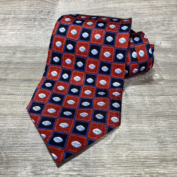 Pfizer Tie Mens One Size Red Blue 100% Silk Necktie Advertising Promo Pattern